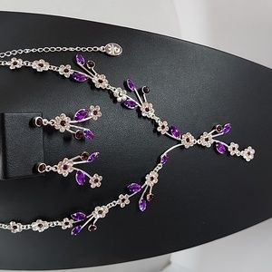 Danbury Mint Mulberry Blooms Rhinestone Necklace & Earrings